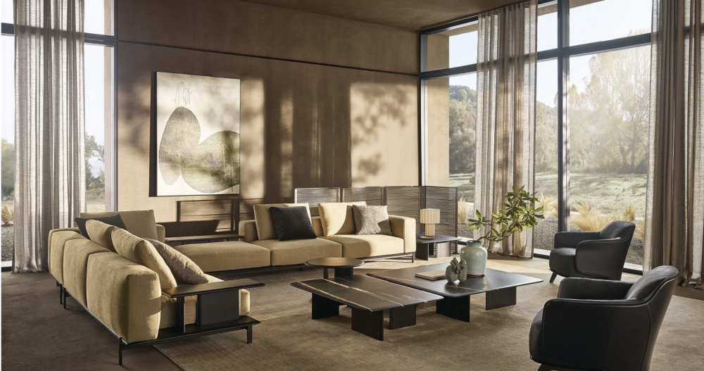 Poliform Brera sofa and Mush coffee table