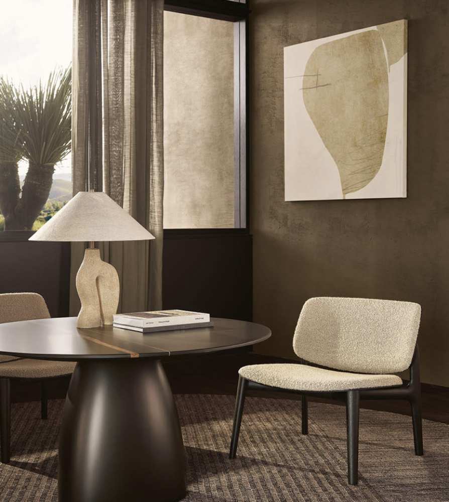 Monolith low dining table with curve lounge chairs