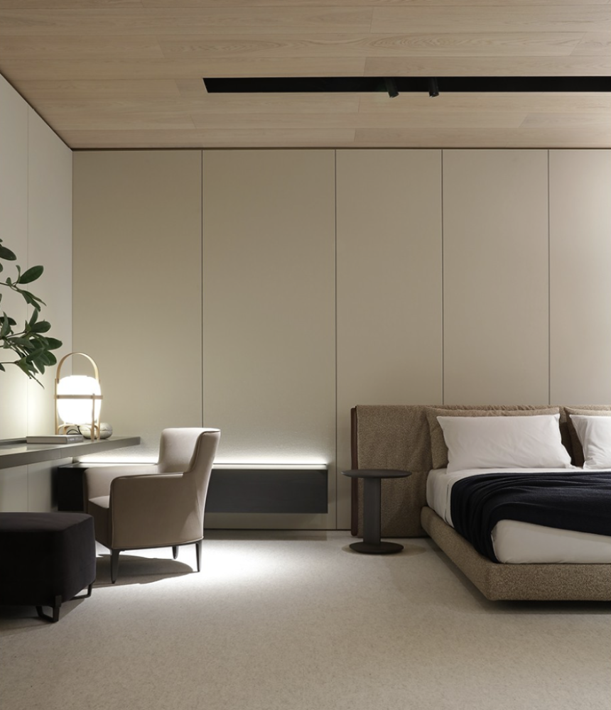 Poliform architectural Surface and Code with Yume bed